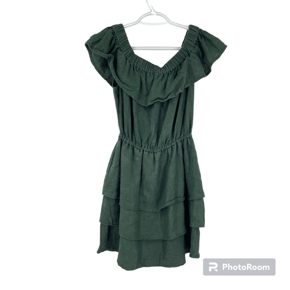 Sir The Label Dress Green Stefi Linen Off-the-Shoulder Ruffle Layered Mini Sz 2